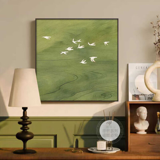 感画小清新北欧风客厅挂画电视背景墙桌面摆台件高级感绿色餐厅装饰画 G3892 50*50 纹理油画布铝合金金框
