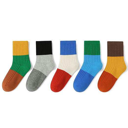 Six-fingered mouse boys and girls socks autumn and winter trendy ins baby girl thick cotton socks princess middle tube little boy medium and large children's children's socks 92A (double needle three primary colors) male 5 pairs one size fits all recommended 4-6 years old (shoe size 27-30 size / sock label 6-9 years old)