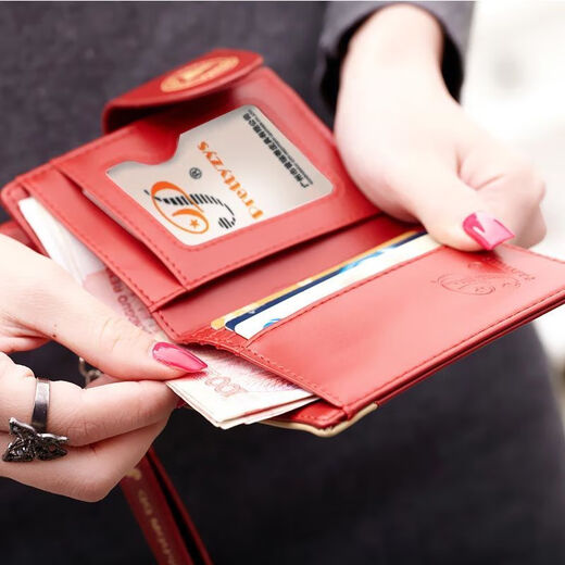 KUQIDAISHU Women's Wallet Student Korean Short Folding Cartoon Zipper Coin Wallet Fashion New Women's Clutch Card Bag Red