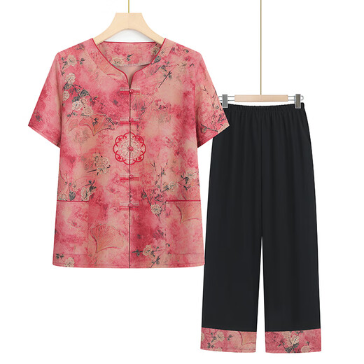 孜颜老年人女装夏装妈妈套装6到80岁中老年夏季新短袖两件套奶奶衣服 F6626绿色【套装】 3XL 【115-130斤】