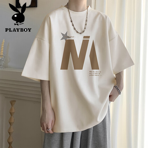 Playboy (Playboy) Aprikosenfarbe kurzärmeliges T-Shirt für Herren Sommerdünne Modelmark