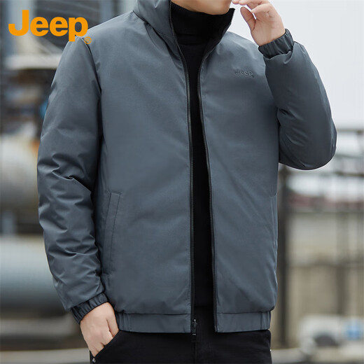 Jeep (JEEP) Down Jacket Men's Winter Short Casual Stand Collar Jacket Men's Warm Reversible Clothes Men's Black XL