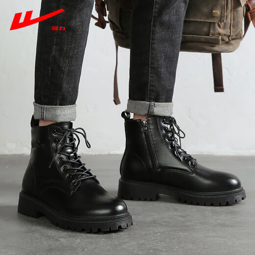 Chaussures masculines Huili Martin Boots Men's British Trendy Chaussures hiver plus Velvet rétro Motorcycle haut toit Bottes pour hommes Travail Bottes en cuir Chaussures en coton noir 43