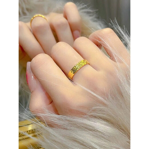 Laomin auspicious gold ring crushed ice pure gold ring alive as a gift to girlfriend and wife, adjustable for Valentine's Day, year-old gold ring for women 1g