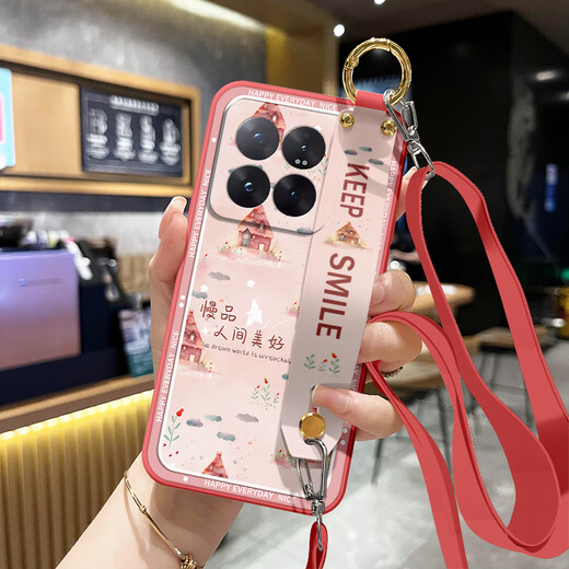 Granner is suitable for Xiaomi Mi 14 mobile phone case MI14Pro high-looking silicone soft shell women's new simple lens all-inclusive creative anti-fall protective cover wrist strap stand lanyard can be worn cross-body Lilac Purple-Slow Life Blue Free strap for Xiaomi 14