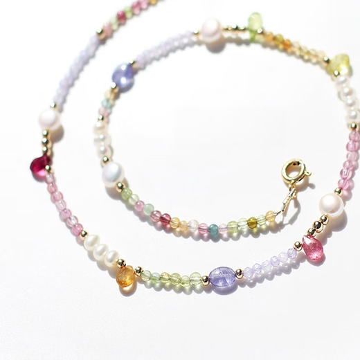 Li Shenxin natural colored tourmaline tanzanite original American 14k gold-injected niche beaded choker necklace thin choker customized adjustable necklace (the whole store is non-refundable)