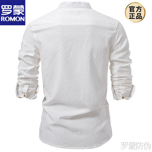 ROMON 2025 new men's stand-up collar long-sleeved shirt men's white shirt Henry collar men's collarless top trendy new black L 160-180Jin Jin is equal to about 0.5 kg