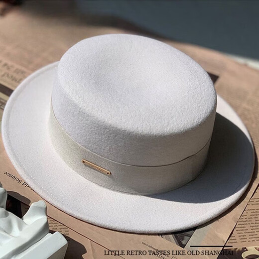 Difuxi top hat men's white French autumn and winter flat top woolen top hat women's flat brim small brim British large head circumference men's versatile camel black + black belt 55-59cm adjustable