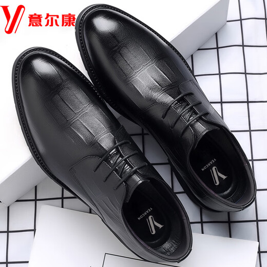 
YRC Yierkang Business formal suit leather shoes heightened groomsmen wedding groom shoes men casual soft sole work men's shoes 6227 standard black 37 standard leather shoes size