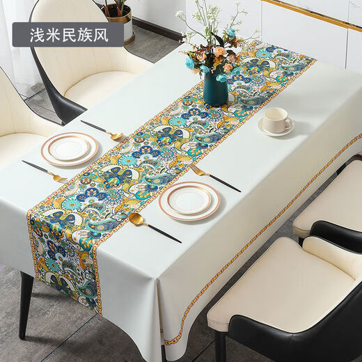 Bo Ling Lu high-end tablecloth PVC waterproof, oil-proof, anti-scalding, no-wash dining table, coffee table, Nordic ins rectangular square table mat, Back to Time-Ya Gray, upgraded 3.0 encryption-proof 1 140*220cm 8-person dining table