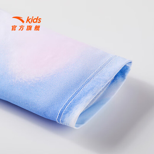 ANTA Children's T-shirt Girls Long Sleeve 2025 Summer New Thin Pants Cool Mint Cool Sunscreen Breathable Top Marshmallow White/Jun Blue (Piece Print)-1 150 cm