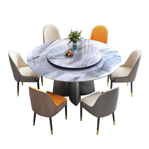 Huaiyin Rock Platte Esstisch mit Plattentisch Haushalt kleine Wohnung Superkristall runder Tisch Moderner einfacher heller Esstisch und Stuhlkombination 880# Kristall Runde Tisch + 6 Beller/Weltraumstuhl 75cm 130*130*