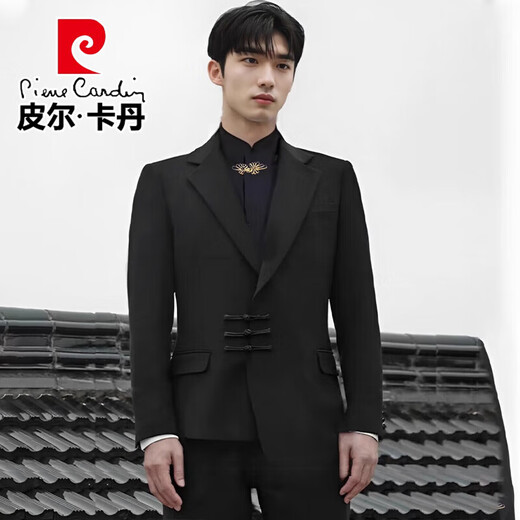 Pierre Cardin New Chinese Mao Suit Engagement Groom Suit Men's Wedding New National Style Suit Banquet Dress Knitted Black Single Piece Top XL