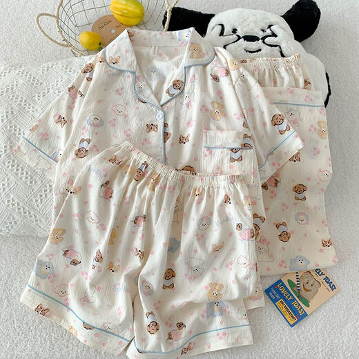 Pajama de tres piezas de terciopelo ártico para mujeres en el algodón de algodón de algodón de verano de algodón de manga corta algodón de algodón lindo cachorro de cachorro estilo primavera y ropa de verano Z9902 m [80-100Jin [Jin iguala 0.5 kg]]]