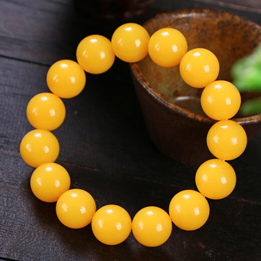 DR-FLVVS Fat Donglai's same style amber bracelet yellow chicken fat yellow beeswax single circle round bead old beeswax bracelet as a gift. Bead diameter 18mm 13 beads standard men's style