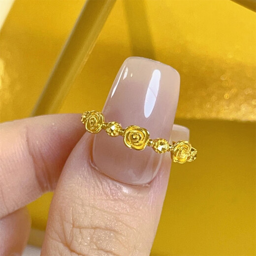 Fat Donglai quality gold-plated silver ring Little Prince Rose Flower Girl New Romantic Retro Style Gold Flower Opening Four Seasons Flower Ring