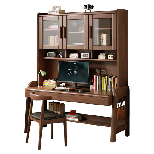 Cool Kailong writing desk and bookcase integrated solid wood household bookcase combination study desk small bedroom bedside computer desk ivory white table + high cabinet insist on selecting solid wood 104x60x186cm