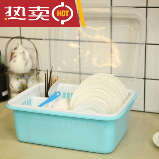 Yuan Chenghuang kitchen rack plastic cupboard large drain bowl rack tableware storage rack with lid for dishes basket extra large green side drain thickened version