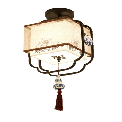Hualeji small ceiling lamp modern iron art antique aisle light corridor entrance fabric plum blossom balcony single head lamp 9902 copper + solder lampshade three-color LED bulb