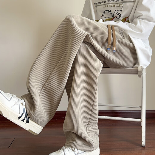 JUFENG [Venta en caliente en nuestra tienda] Pantalones de gofres Pantalones de pellizco de primavera y otoño de la primavera y otoño Pantalones de pellizco heterosexuales Hombres [Actualización del nuevo producto-Estilo directo] K1048 Beige 3xl [170-190Jin [Jin iguala 0.5 kg] usable