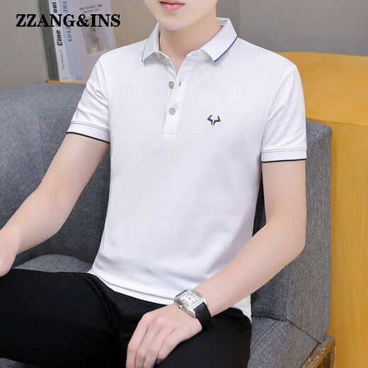 zzang&ins轻奢高端品牌短袖POLO衫男士夏季新款翻领休闲商务宽松 t恤衣服潮 681烟灰 XL （建议130-140斤）