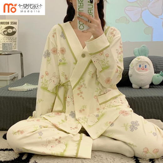 莫代尔月子服纯色棉a类春秋产后3月份4哺乳孕妇睡衣春夏季薄款产妇5家居 【新中式纯.棉】829蘑菇兔 L 【85-115斤】