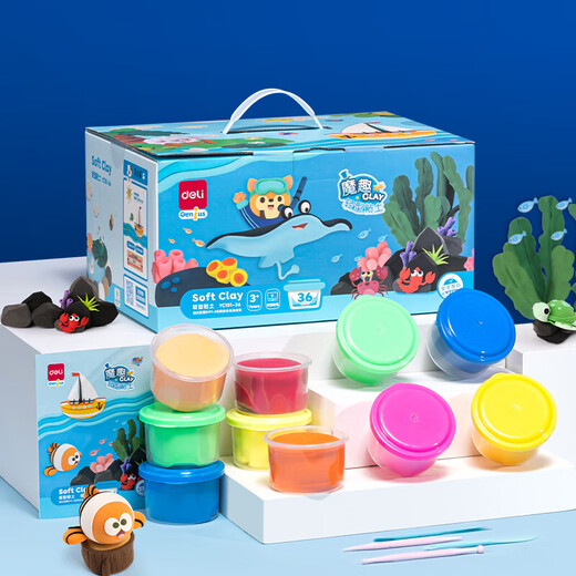 Deli 36 Farbe 35 g Großkapazität Ultra leichter Tonkindergartenspielzeug großer konservenfarbener Schlamm Plastikine handgefertigtes DIY -Geschenkbox Set für Kindergeburtstagsschule Geschenk