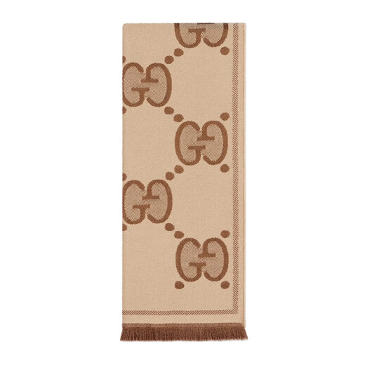 GUCCI Gucci scarf Double G pattern jacquard wool dark light color double-sided scarf same style for men and women couples. Brown/beige 581537 3G200 9764