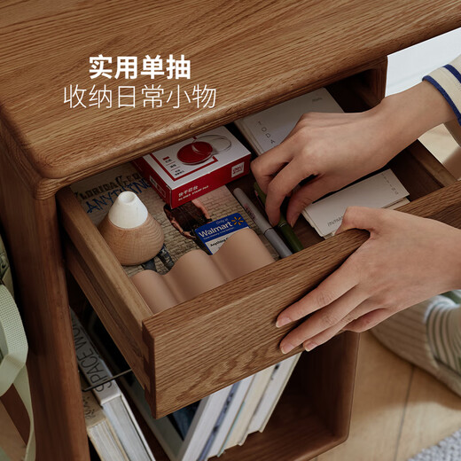 Genji Muyu solid wood double desk bookcase combination oak study table simple computer desk two tables and one cabinet walnut color 2.4 meters