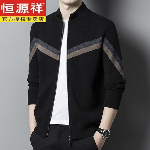 Hengyuanxiang Cardigan Men's Cardigan Zippe Laine Veste Men Automne et hiver Pull pour hommes tricotés pour hommes 5608 Black 2xl 180