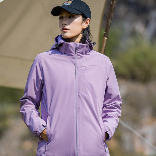 西域骆驼（VANCAMEL）加绒风衣男女休闲短外套加厚工装夹克软壳登山服保暖单层冲锋衣冬 9930S香芋紫-女【纯色】 XL