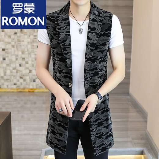 Romon Spring y Autumn Mid-long-long-longitud Midty Style Corean Style Tendy Camuflage Camuflaje Maneveless Caballa de cabello joven Estilista Personalidad 702 Camuflaje Verde M