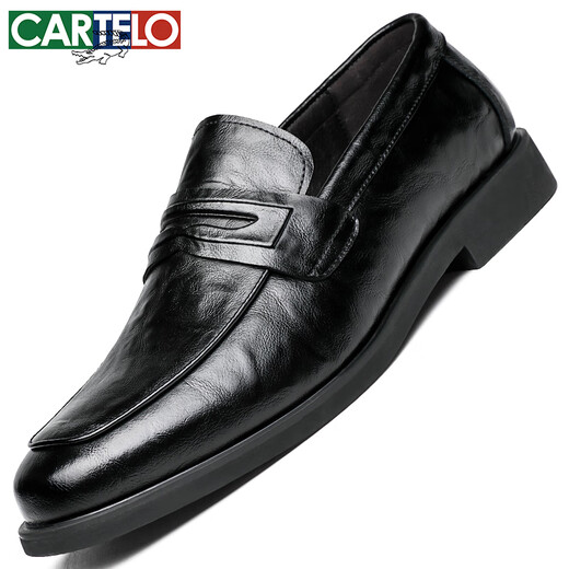 卡帝乐鳄鱼（CARTELO）男士皮鞋软底套脚商务休闲鞋乐福鞋透气一脚蹬皮鞋男9906黑色42