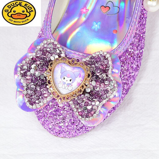 G.duck Girls High Heels Spring and Autumn Kuromi Children's Shoes Children's Purple Princess Crystal Soft Sole Shoes Children's Leather Shoes Purple Size 26 / Inner Length 16.8cm