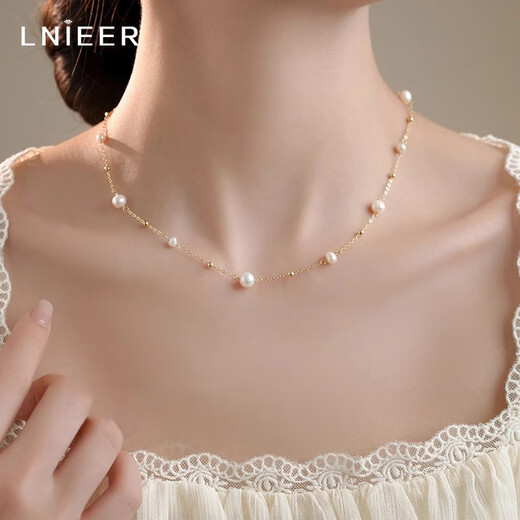 Lnieer Gypsophila 925 Silver Freshwater Pearl Necklace Women's 2025 New High-end Clavicle Chain Hot Style Necklace Gift Freshwater Pearl Necklace 925 Silver