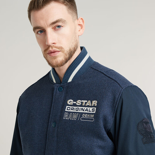 G-STAR RAW立领夹克意大利学院风飞行员男痞帅保暖防风上衣D25403 牛仔蓝 S