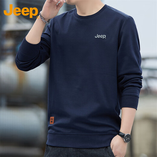 Jeep (JEEP) sweatshirt men's autumn and winter trendy loose round neck long-sleeved T-shirt men's base clothing men's royal blue XL