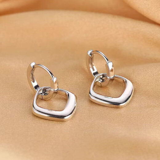 DL 1998 Fat Donglai same style platinum pt950 earrings for women 2024 new platinum temperament internet celebrity earrings fashion ears platinum geometric square earrings