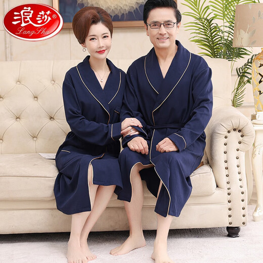 
LangSha (LangSha) middle-aged men and women long sleeve cotton bathrobe nightgown mid-length large size pajamas home clothes big red zodiac year red 1 LSY16822 M