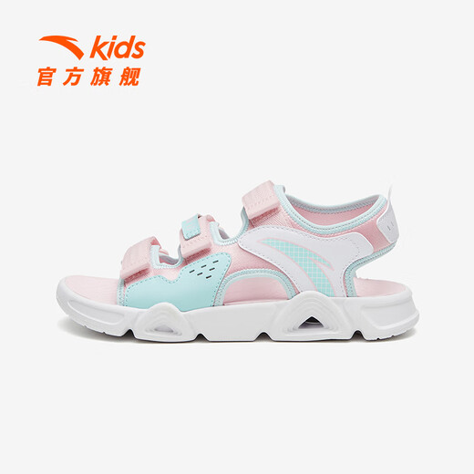 ANTA Children's Sandals Girls' Shoes Summer Big Children's Mall Same Style Open-Toe Breathable Beach Sandals Women's Fruit Pink/Ice Blue/Anta White-3 36