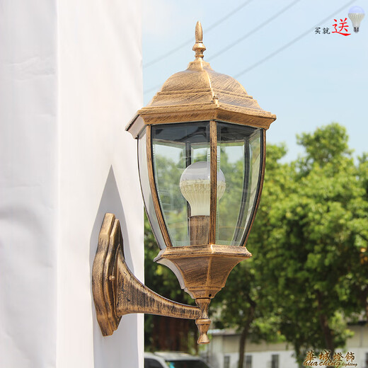 Yilin outdoor wall lamp waterproof garden lamp European style outdoor villa exterior wall lamp balcony aisle corridor American retro wall lamp medium black transparent glass