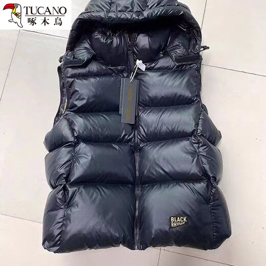 Woodpecker black gold down vest women's short winter new thickened warm vest hooded vest vest jacket trendy black L (120-140Jin Jin equals 0.5 kg)