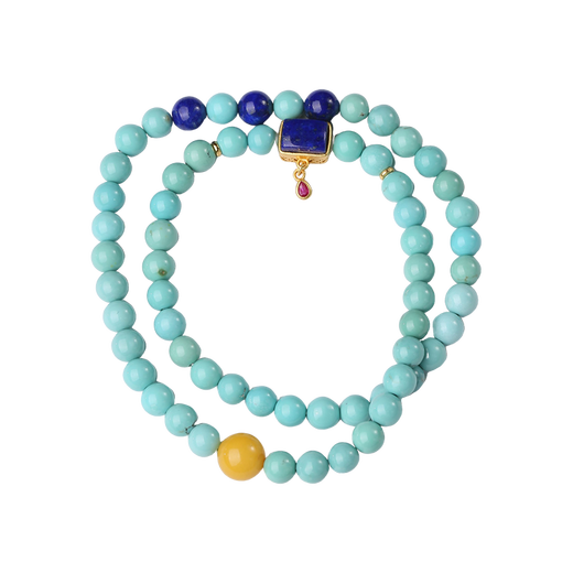 Potala Palace Orphan Turquoise Beeswax Bracelet Lapis Lazuli Transfer Bead Multi-circle Bracelet Beaded Birthday Gift for Men and Women
