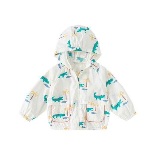DAVE&BELLA boys' anti-UV jacket hooded children's top thin baby sun protection clothing summer new skin clothing white background printing 110 cm (recommended height 100-110cm)