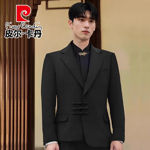 Pierre Cardin New Chinese Mao Suit Engagement Groom Suit Men's Wedding New National Style Suit Banquet Dress Knitted Black Single Piece Top XL