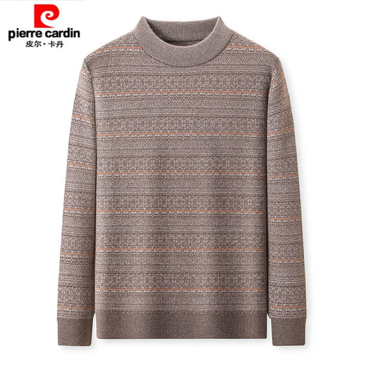 Pier Cardin pure sweater men's thickened winter new middle-aged half-high neck striped sweater warm knitted sweater autumn clothes 15832 camel color 165/M suggests 100-115Jin [Jin equals 0.5 kg]