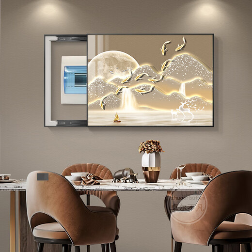 Yaoshijia painting has a back mountain electric meter box decoration painting blocking light luxury landscape distribution box hanging painting cream wind gate box mural T9196 45*35cm (blocking 35*25) right push and pull black frame