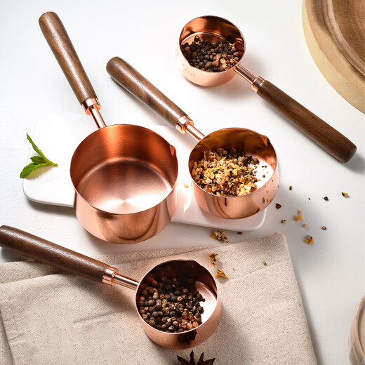 Pudding wooden handle stainless steel coffee measuring spoon 5/15ml baking measuring spoon set milk powder spoon seasoning scale measuring cup household 5ml-measuring spoon-gold