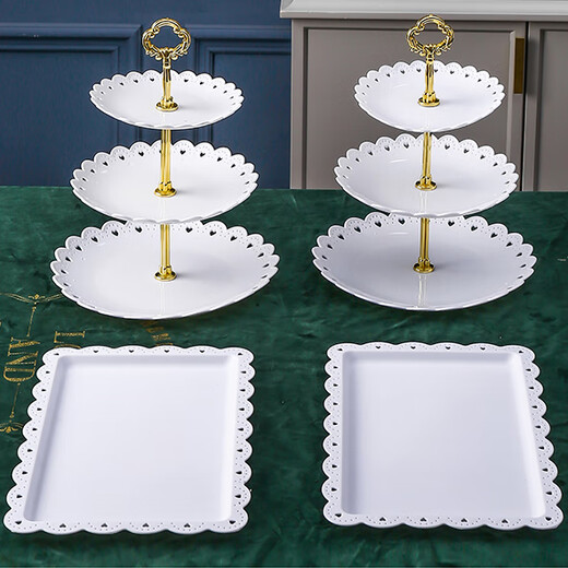 Haofanjie dessert table display stand tea break table cake multi-layer shelf candy snack pastry tray afternoon tea cold meal tray 2 pack white square dessert display tray