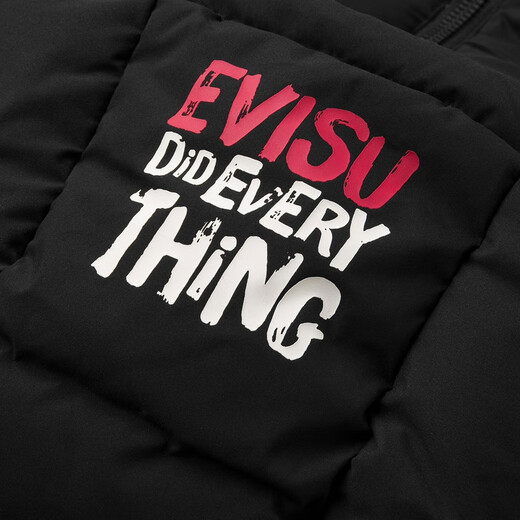 EVISU Fushen 2025 Autumn Seagull and Slogan Hooded Printed Down Jacket Men's Black S